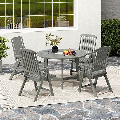 Costway Foldable Patio Chair with Armrest, Curved Back, Slatted Seat for Backyard Deck