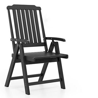 Costway Foldable Patio Chair with Armrest, Curved Back, Slatted Seat for Backyard Deck