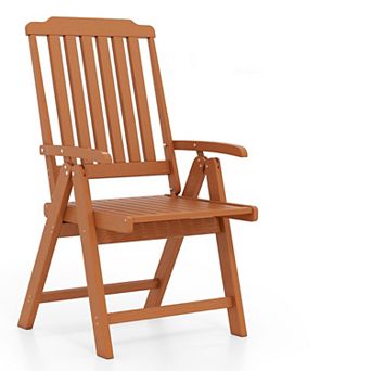 Costway Foldable Patio Chair with Armrest, Curved Back, Slatted Seat for Backyard Deck