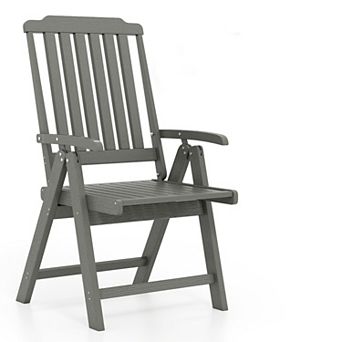 Costway Foldable Patio Chair with Armrest, Curved Back, Slatted Seat for Backyard Deck