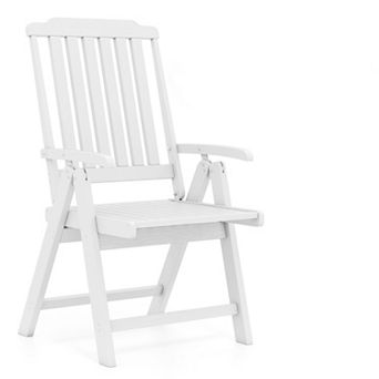 Costway Foldable Patio Chair with Armrest, Curved Back, Slatted Seat for Backyard Deck