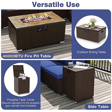 Costway 12 PCS Patio Wicker Sectional Sofa Set with 32” Propane Fire Pit Table Tank Holder