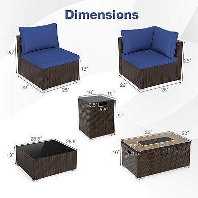 Costway 12 PCS Patio Wicker Sectional Sofa Set with 32” Propane Fire Pit Table Tank Holder