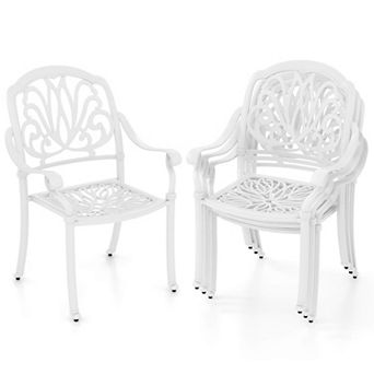 Costway 4 pc Patio Cast Aluminum Dining Chairs Armrests Outdoor Stackable