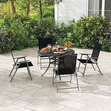 Costway 2 PCS Patio Folding Portable Dining Chairs Metal Frame Armrests Outdoor