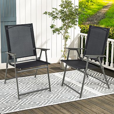 Costway 2 PCS Patio Folding Portable Dining Chairs Metal Frame Armrests Outdoor