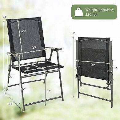 Costway 2 PCS Patio Folding Portable Dining Chairs Metal Frame Armrests Outdoor