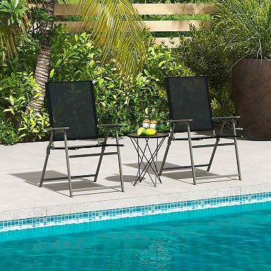 Costway 2 PCS Patio Folding Portable Dining Chairs Metal Frame Armrests Outdoor