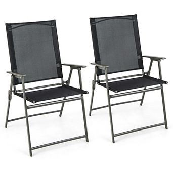 Costway 2 pc Patio Folding Portable Dining Chairs Metal Frame Armrests Outdoor