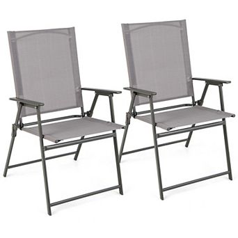 Costway 2 pc Patio Folding Portable Dining Chairs Metal Frame Armrests Outdoor