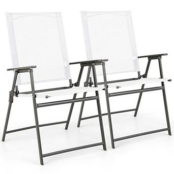 Costway 2 pc Patio Folding Portable Dining Chairs Metal Frame Armrests Outdoor