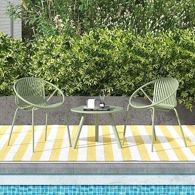 Costway 3 Pieces Bistro Set All Weather PP Patio Conversation Set with Round Coffee table