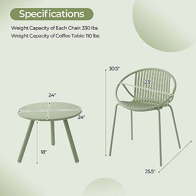Costway 3 Pieces Bistro Set All Weather PP Patio Conversation Set with Round Coffee table