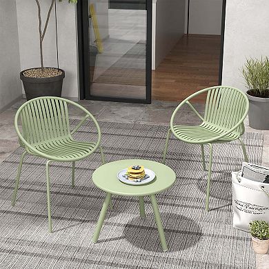 Costway 3 Pieces Bistro Set All Weather PP Patio Conversation Set with Round Coffee table