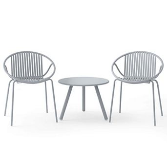 Costway 3 pc Bistro Set All Weather PP Patio Conversation Set with Round Coffee table