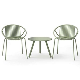 Costway 3 pc Bistro Set All Weather PP Patio Conversation Set with Round Coffee table
