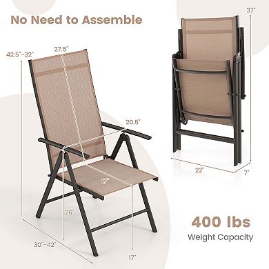 Costway 2 PCS Patio Folding Dining Chair with 7-Level Adjustable High Backrest for Garden