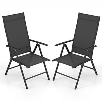 Costway 2 pc Patio Folding Dining Chair with 7-Level Adjustable High Backrest for Garden