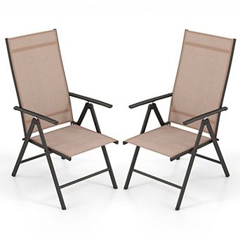 Costway 2 pc Patio Folding Dining Chair with 7-Level Adjustable High Backrest for Garden