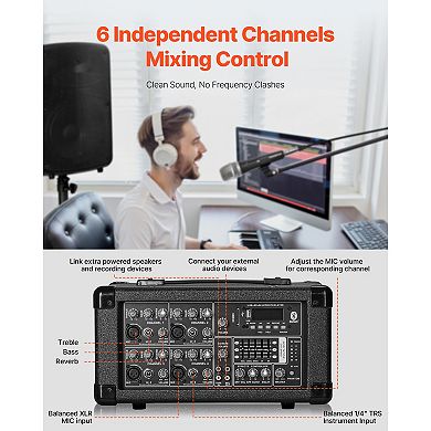 VEVOR Professional PA System, 800W Powered, Sound System Set with 6 Channel Mixer, Dual Speakers