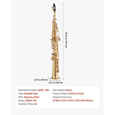 VEVOR Straight Soprano Saxophone,B Flat, Brass Saxophone Beginner Kit with Carrying Case, Mouthpiece
