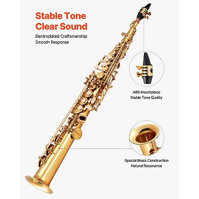 VEVOR Straight Soprano Saxophone,B Flat, Brass Saxophone Beginner Kit with Carrying Case, Mouthpiece