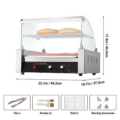 VEVOR Hot Dog Roller, 11 Rollers 30 Hot Dogs Capacity, 1650W Stainless Sausage Grill Cooker Machine