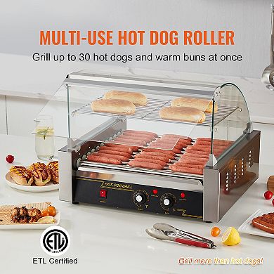 VEVOR Hot Dog Roller, 11 Rollers 30 Hot Dogs Capacity, 1650W Stainless Sausage Grill Cooker Machine