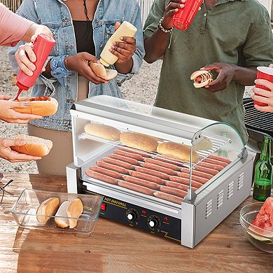 VEVOR Hot Dog Roller, 11 Rollers 30 Hot Dogs Capacity, 1650W Stainless Sausage Grill Cooker Machine