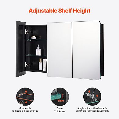 VEVOR Medicine Cabinet, 25.5 x 40 in, Aluminum Frame Bathroom Wall Cabinet