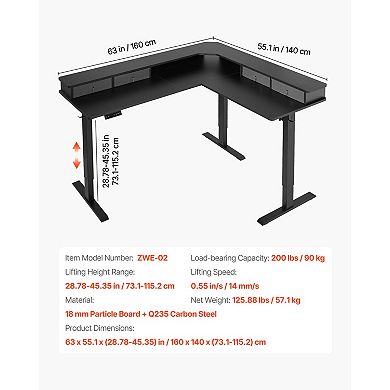 VEVOR L Shaped Desk, Electric Adjustable Height Corner Gaming Desk with CPU Stands,Dual Hooks