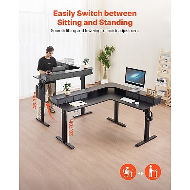 VEVOR L Shaped Desk, Electric Adjustable Height Corner Gaming Desk with CPU Stands,Dual Hooks
