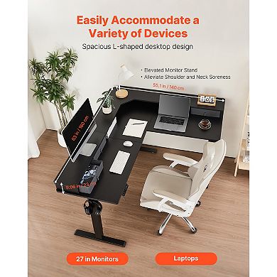 VEVOR L Shaped Desk, Electric Adjustable Height Corner Gaming Desk with CPU Stands,Dual Hooks