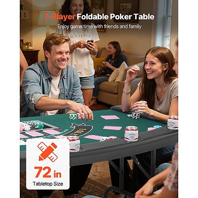 VEVOR Foldable Poker Table, 7 Player 72 in Folding Leisure Table with Padded Rails & Cup Holders