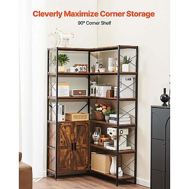 VEVOR 6 Tier Corner Bookshelf, 70" Tall with Storage Cabinet, 2 Barn Doors & 10 Storage Shelves