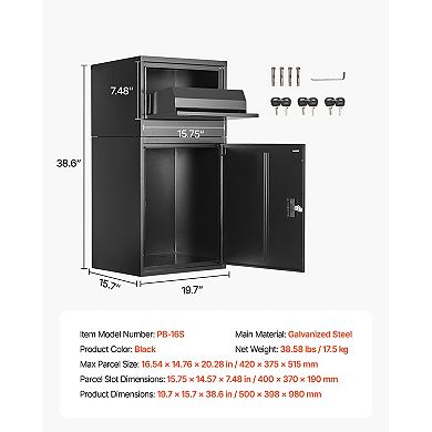 VEVOR Package Delivery Boxes for Outside, 38.6 in Mailbox for Parcel with Lock, Galvanized Steel