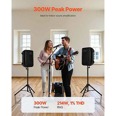 VEVOR Portable PA System, 300W Powered, Sound System Set with 8 Channel Mixer, Dual Speakers