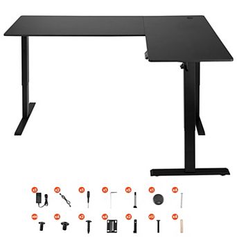 VEVOR L Shaped Desk, Electric Adjustable Height Corner Gaming Desk with Dual Hooks,Carbon Steel