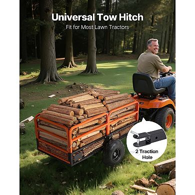 VEVOR Garden Utility Trailer, 22 Cu. Ft. & 1600lbs, ATV UTV Trailer, Tow Behind Steel Dump Trailers