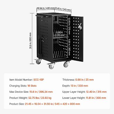 VEVOR Charging Cart, 16 Device Mobile Charging Station, Up to 15.6 in Screen Size, Office