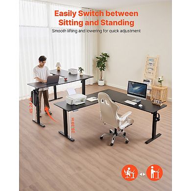 VEVOR L Shaped Desk, Electric Adjustable Height Corner Gaming Desk with Dual Hooks,Carbon Steel