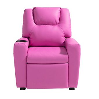 VEVOR Kids Reclining Chair PU Leather Toddler Recliner with Cup Holder Pink