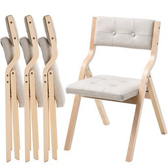 VEVOR Wooden Folding Chairs with Cushion, Set of 4, Portable Foldable Chair with Wooden Frame,Beige