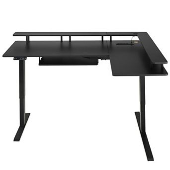 VEVOR L Shaped Desk, Electric Adjustable Height Corner Gaming Desk with Keyboard Tray and Dual Hooks