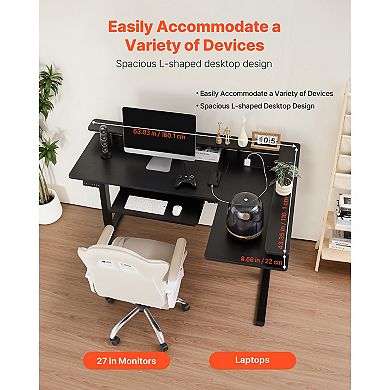 VEVOR L Shaped Desk, Electric Adjustable Height Corner Gaming Desk with Keyboard Tray and Dual Hooks