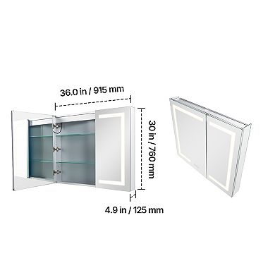 VEVOR Lighted Medicine Cabinet with Mirror, 36 x 30 in Recessed or Wall Mount