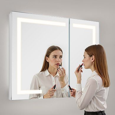 VEVOR Lighted Medicine Cabinet with Mirror, 36 x 30 in Recessed or Wall Mount