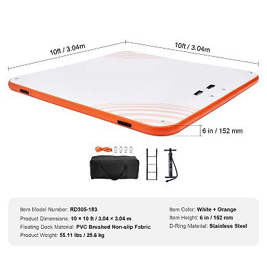 VEVOR Inflatable Floating Dock,10x10FT Inflatable Dock Platform,Non-Slip with Portable Carrying Bag
