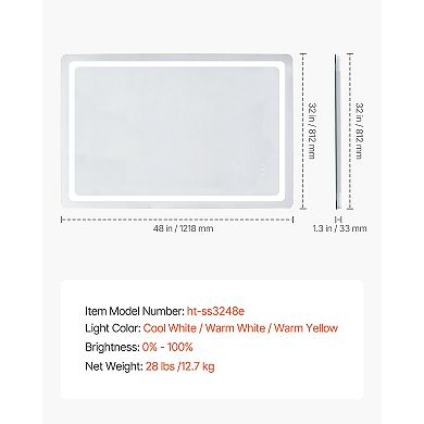 VEVOR LED Bathroom Mirror, 32" x 48" LED Bathroom Vanity Mirror with Frontlit and Backlit