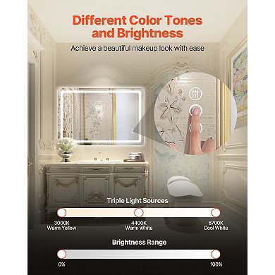 VEVOR LED Bathroom Mirror, 32" x 48" LED Bathroom Vanity Mirror with Frontlit and Backlit